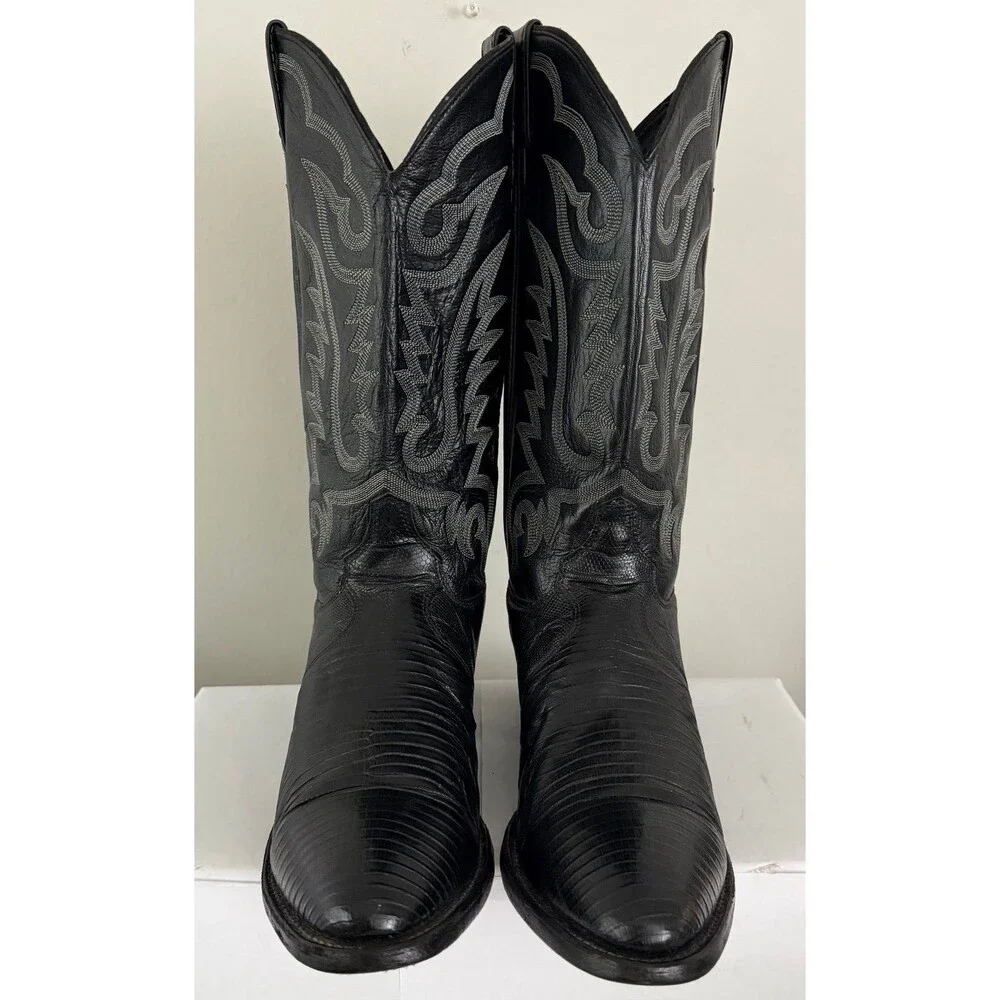 Vintage Justin Men's 8313 Size 11B Black Lizard Leather Boots